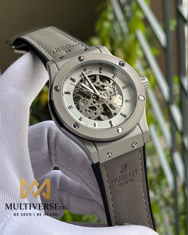 HUBLOT SKELETON AUTOMATIC GREY VELVET BELT (AA)