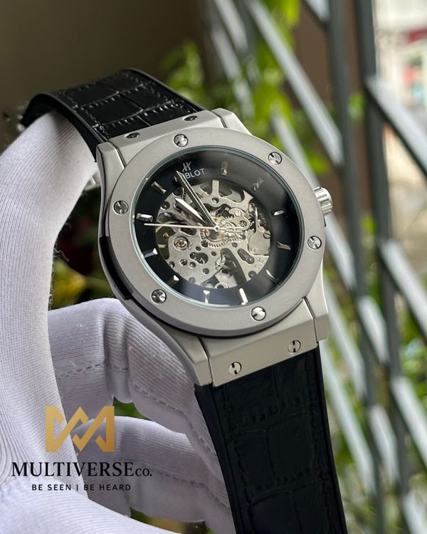 HUBLOT SKELETON AUTOMATIC BLACK TEXTURED BELT (AA)