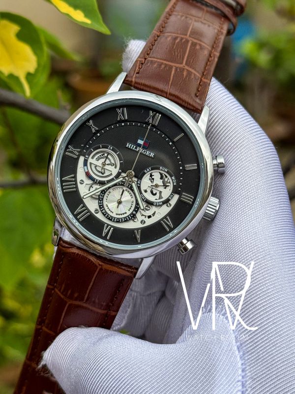 HILFIGER BROWN BELT BLACK DIAL