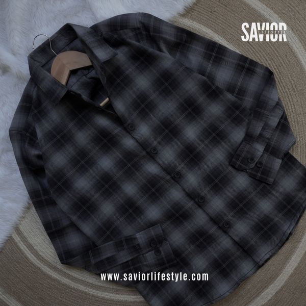 Smoke Black - Pocketless Full Sleeve Check Shirt