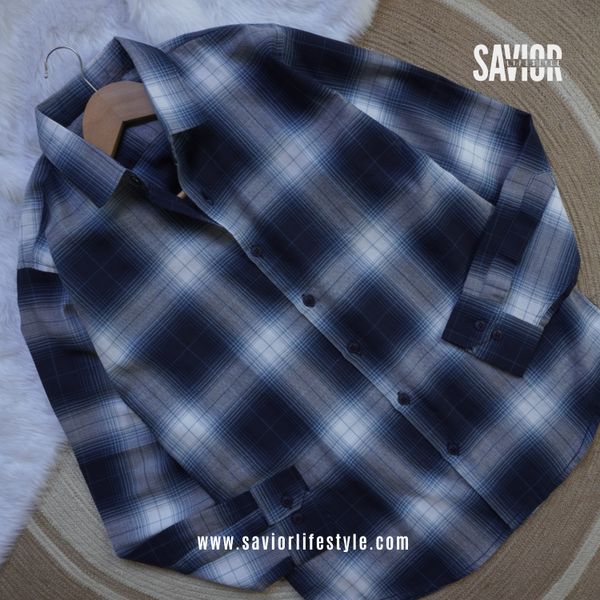 Ocean Navy - Pocketless Full Sleeve Check Shirt