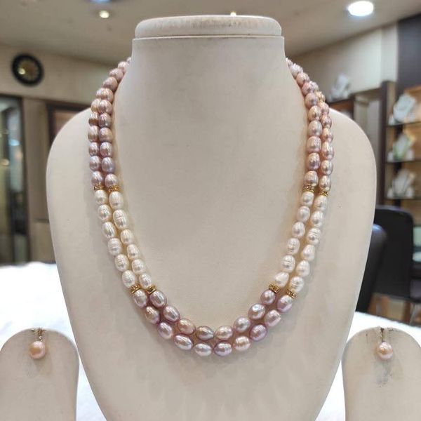 Exclusive Multicolor Rice pearl 2 layer necklace