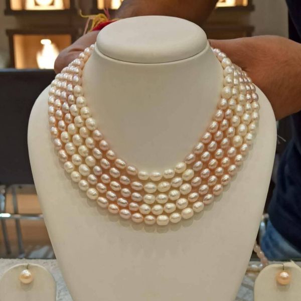 Multicolor 5 layer Rice pearl necklace