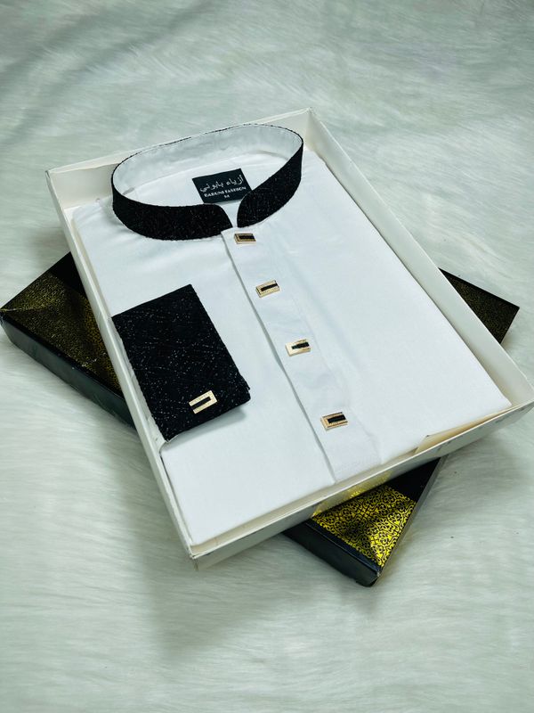Black Katan Contrast White panjabi