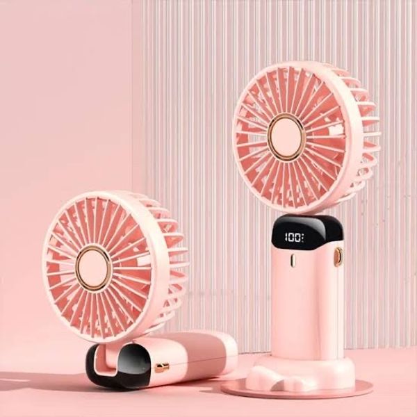 LED Digital Display Rechargeable Stylish Folding Hand Fan With Mobile Stand