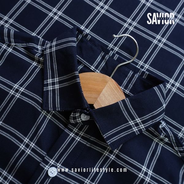 Deep Navy - Full Sleeve Pocket Less Check Shirt (WB)