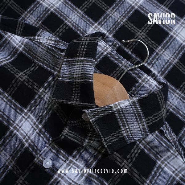Midnight Black - Full Sleeve Pocket Less Check Shirt
