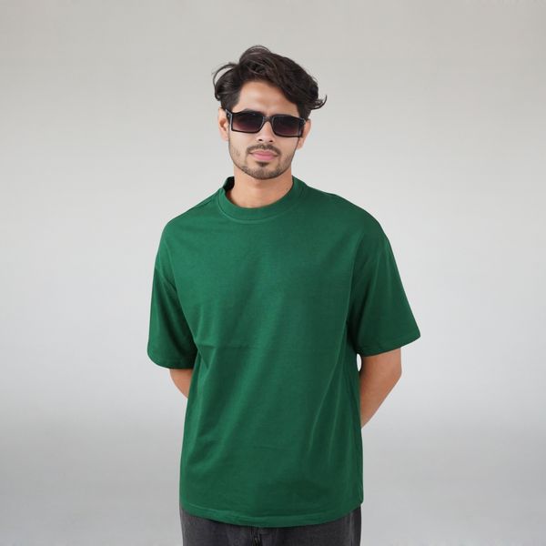 Solid Oversized Drop Shoulder T-shirt - Green