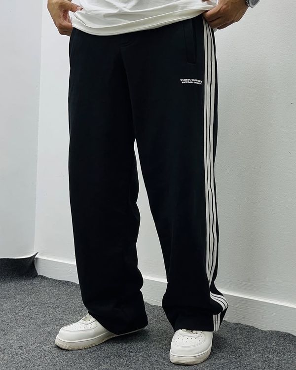 Black Classic Stripe Baggy Joggers