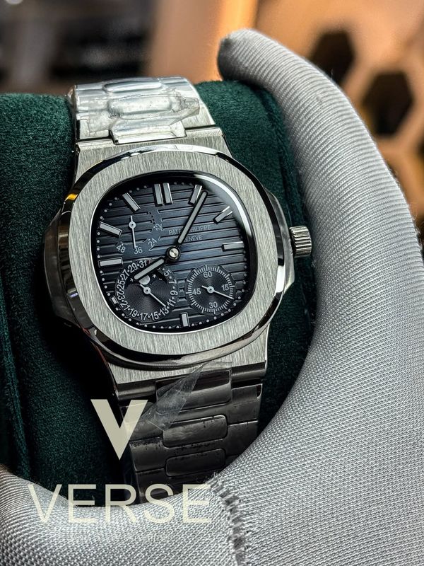 Patek phlippe perpetual calender master grade black dial silver case