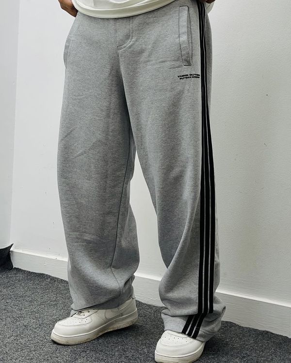 Ash Grey Classic Stripe Baggy Joggers