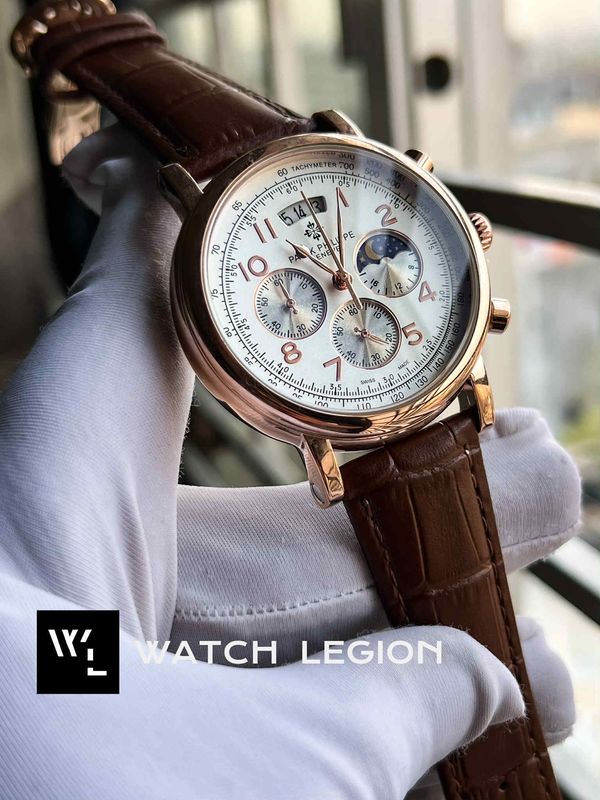 PATEK BROWN BELT, SIMPLE WHITE DIAL, ROSE GOLD CASE