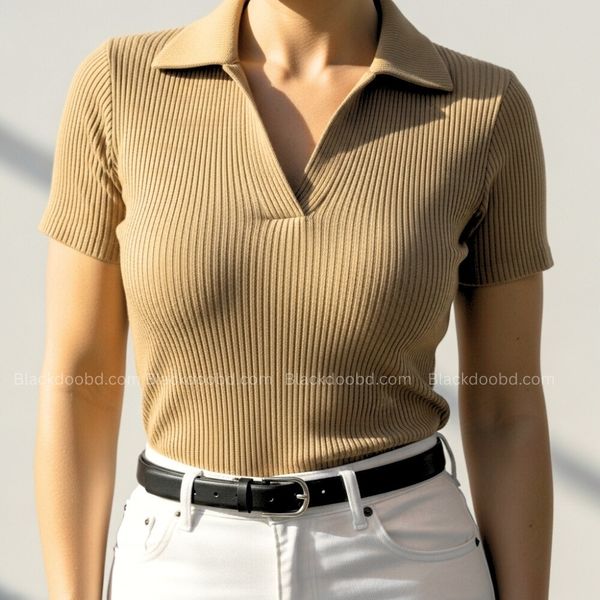 Old Money Women's Polo – Ribbed Cotton Knit | Brown