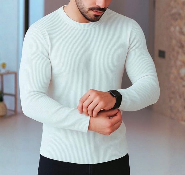Premium White Rib Full Sleeve T-Shirt