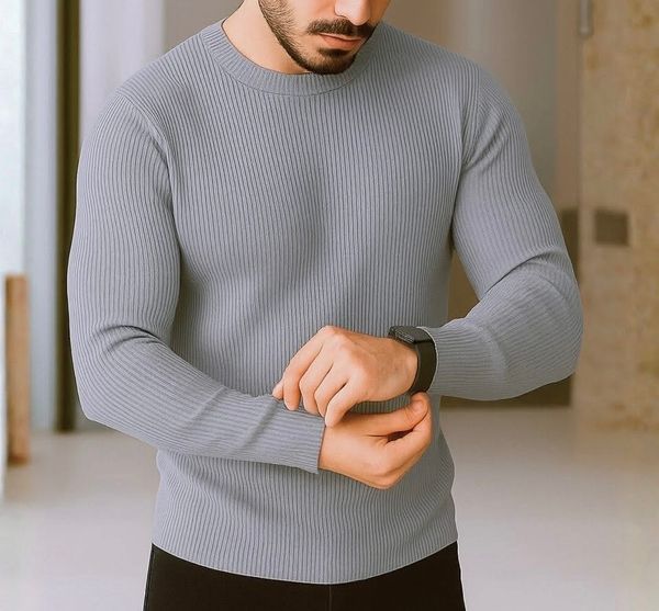 Premium Gray Rib Full Sleeve T-Shirt