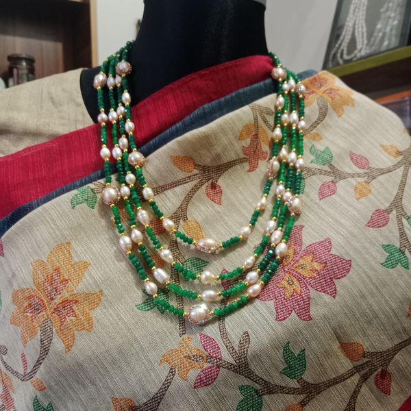 Pearl and original stone combination necklace