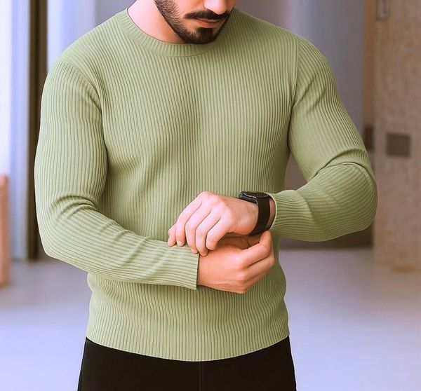 Premium Olive Green Rib Full Sleeve T-Shirt