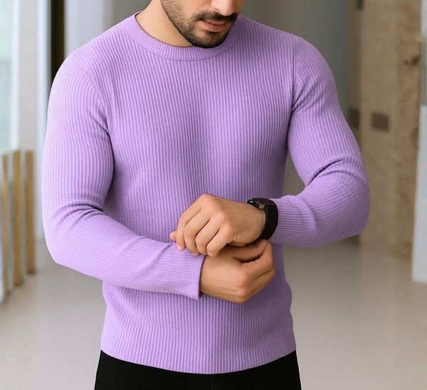 Premium Lavender Rib Full Sleeve T-Shirt