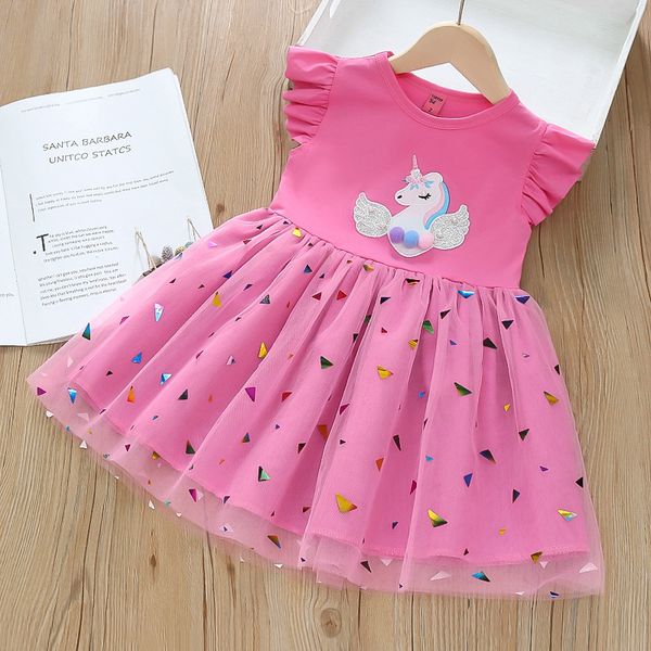 Imported đĻ Baby Girlsâ Summer Unicorn Princess Dress â Cotton Mesh Fairy Style