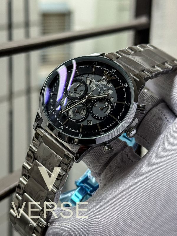 ARMANI MECCANICO SILVER CHAIN BLACK DIAL