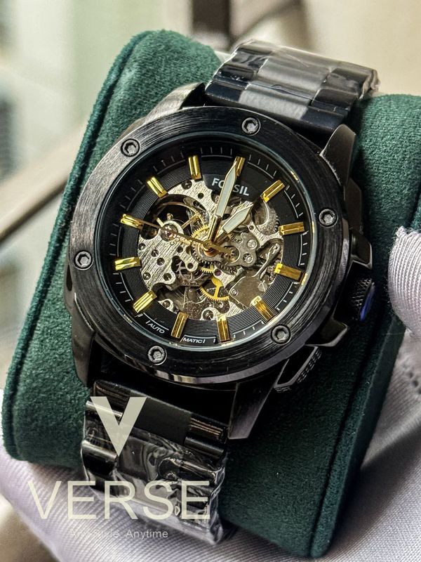 FOSSIL AUTO CHAIN BIG DIAL BLACK CHAIN GOLD DIGITS