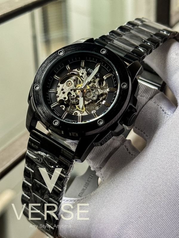 FOSSIL AUTO CHAIN BIG DIAL BLACK BLACK DIAL