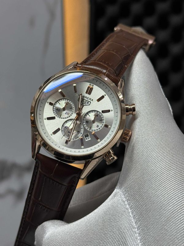 TAG THREE CHRONO BROWN BELT WHITE DIAL RG CASE