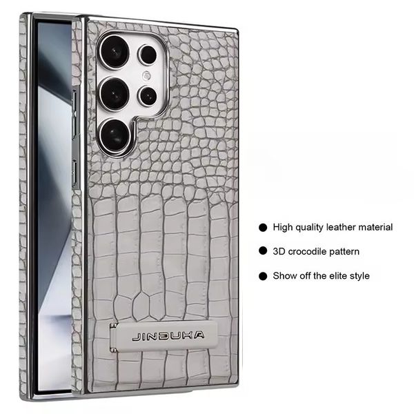 Crocodile leather magnetic charging suitable Kickstad Case For Samsung Galaxy S25 Ultra S24 Ultra S23 Ultra