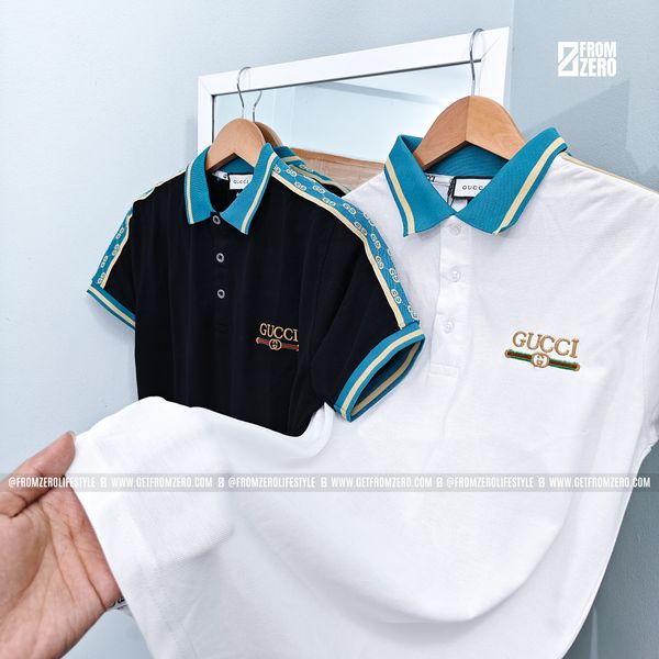 2PC Premium Polo Shirt - 100% PK Cotton Fabric - Black & White (Blue Collar)