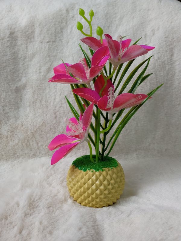 Artificial Little various Flower & Plant In Plastic Pot 7Inc/18Cm For Office, Home, Table Decoration - Home Decoration Item - artificial flower