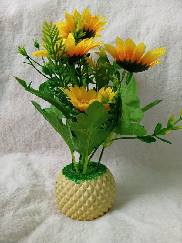 Artificial Little various Flower & Plant In Plastic Pot 7Inc/18Cm For Office, Home, Table Decoration - Home Decoration Item - artificial flower