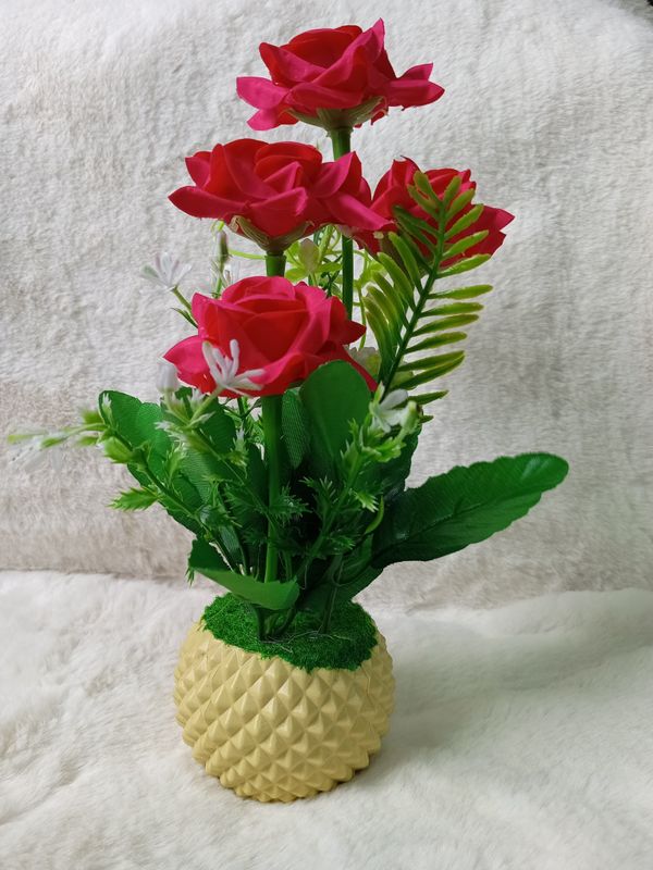 Artificial Little various Flower & Plant In Plastic Pot 7Inc/18Cm For Office, Home, Table Decoration - Home Decoration Item - artificial flower