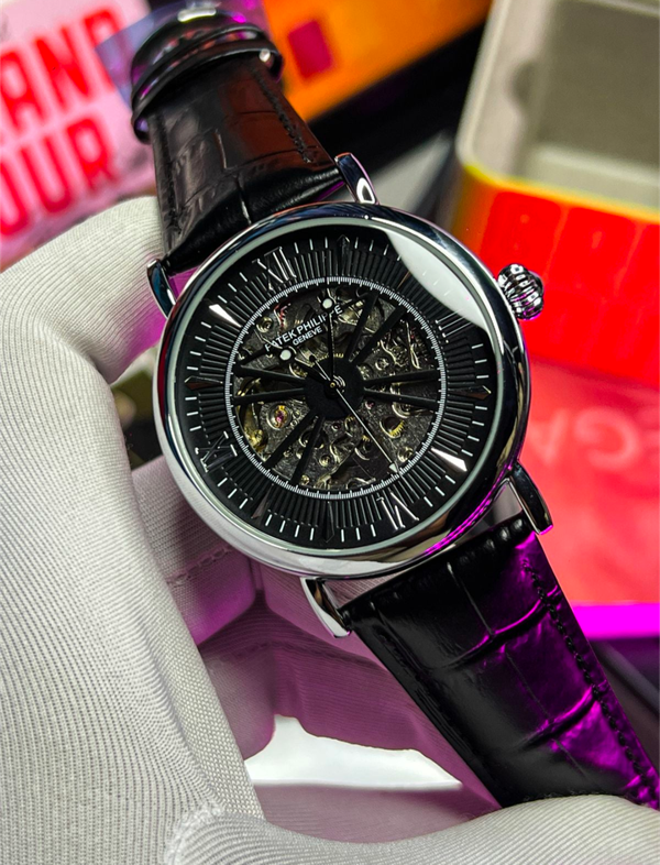 Patek Philippe Auto Skeleton Belt Black Silver Case
