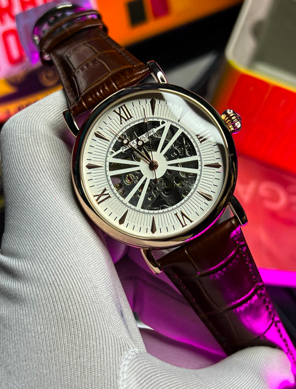 Patek Philippe Auto Skeleton Belt Brown Rosegold