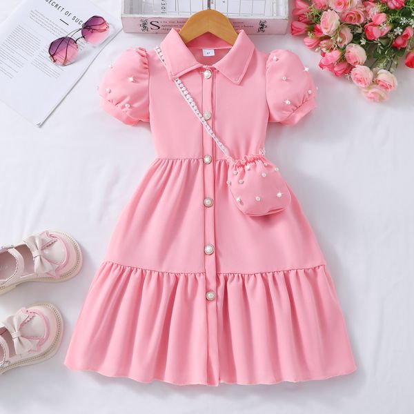 Importedđ Girls' Pearl Sleeve Dress â Solid Color with Matching Pearl Satchel