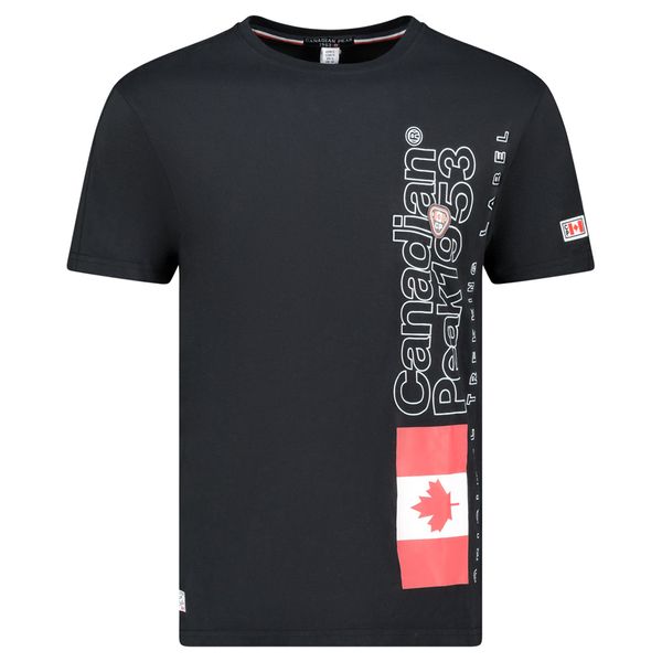 T-Shirt Col Rond avec Impressions et Drapeau Noir