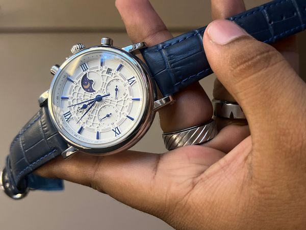 PATEK BLUE BELT SILVER SPIDER WHITE DIAL