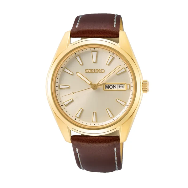 Seiko SUR450 Essentials Men’s Quartz Watch Gold Case Leather