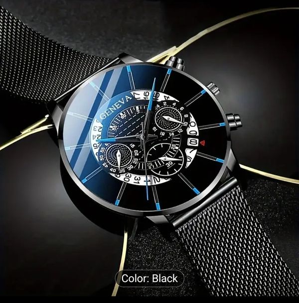 Men's Stainless Steel Mesh Band Quartz Watch with Calendar - Business Casual, Non-Waterproof, Analog Display, Zinc Alloy Case - Perfect Gift for Dad or Boyfriend on Father's Day, Valentine's, Birthdays