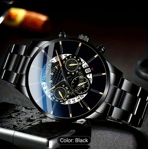 Men'S Stylish Quartz Watch with Red Accents - Round Zinc Alloy Case,