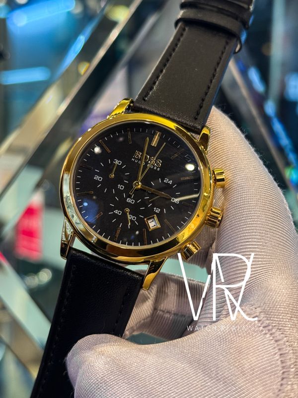 BOSS BELT 3 CHRONO GOLD CASE BLACK DIAL