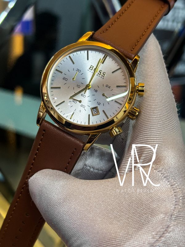 BOSS BELT 3 CHRONO GOLD CASE WHITE DIAL