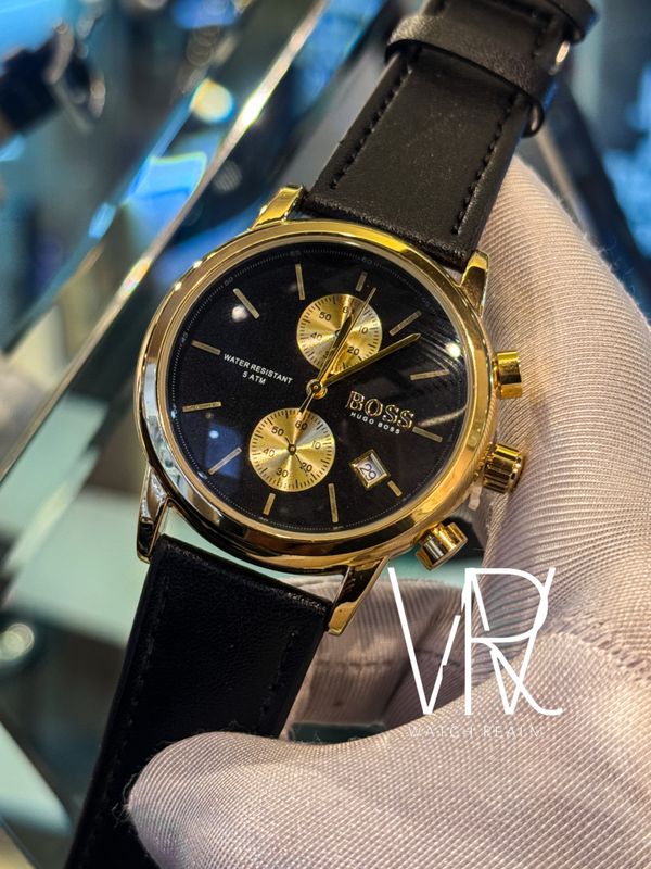 BOSS BELT 2 CHRONO GOLD CASE BLACK DIAL