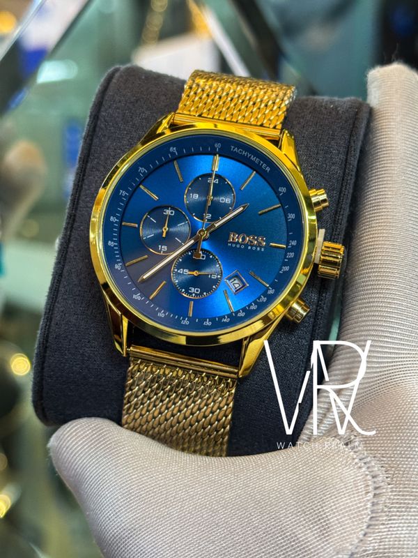 BOSS GOLDEN MESH CHAIN BLUE DIAL