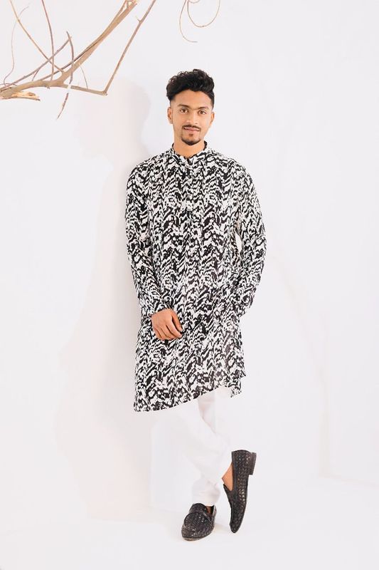 Cotton Classic Panjabi for Men- Black AOP (PJB-004)