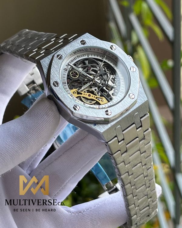 AP SKELETON AUTOMATIC WHITE DIAL SILVER CHAIN (AA)