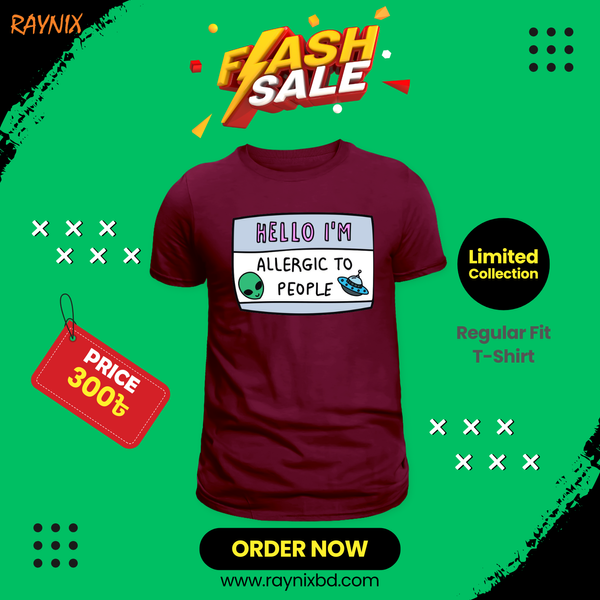 UFO Alien Graphic T-Shirt – “HELLO, I’m Allergic to People” | Premium Cotton | Unisex Regular Fit