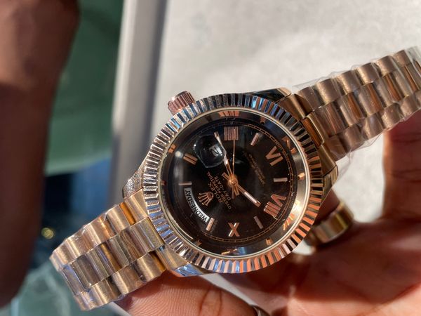 rolex daydate rosegold chain black dial aa