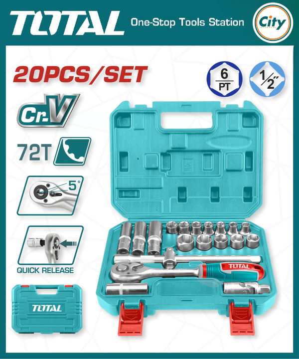 ২০ পিস ১/২" সকেট সেট TOTAL TOOLS THT121201