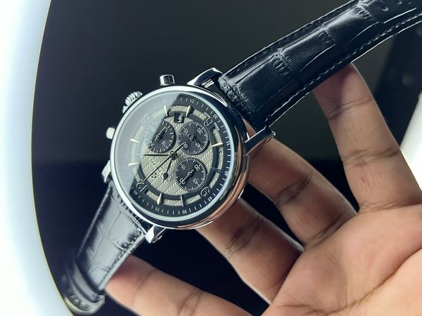 PATEK BLK BELT SILVER CASE, ANTIQ DIAL